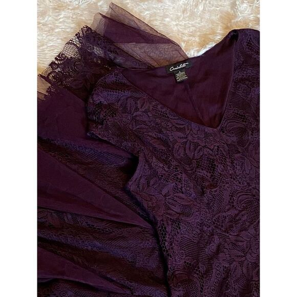 Candalite SZ S Woman’s Beautiful Dark Plum Purple Lace And Twill Dress - Picture 2 of 9